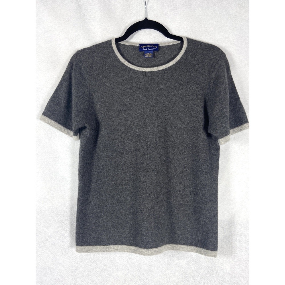Charter Club Sweater Top Women's Small Gray Short Sleeve 100% Cashmere
